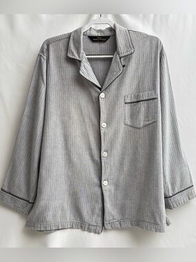 Vtg St. Michael Mens Large Herringbone Pajama shirt Marks & Spencer Loop Collar